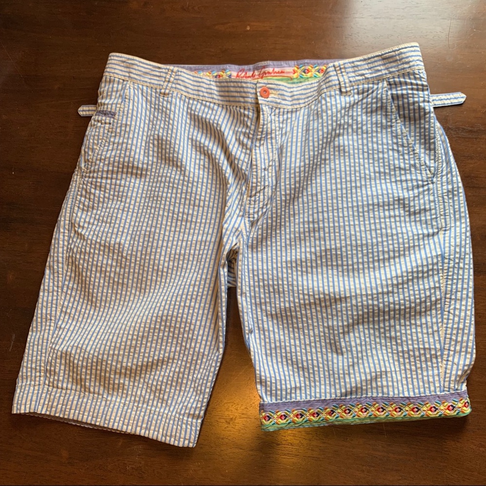 Robert Graham Blue Striped Seersucker Shorts 42
